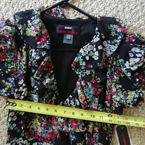 MISS SIXTY flirty ruffled short puff sleeves multicolor floral dress Size 2  - Picture 11 of 12